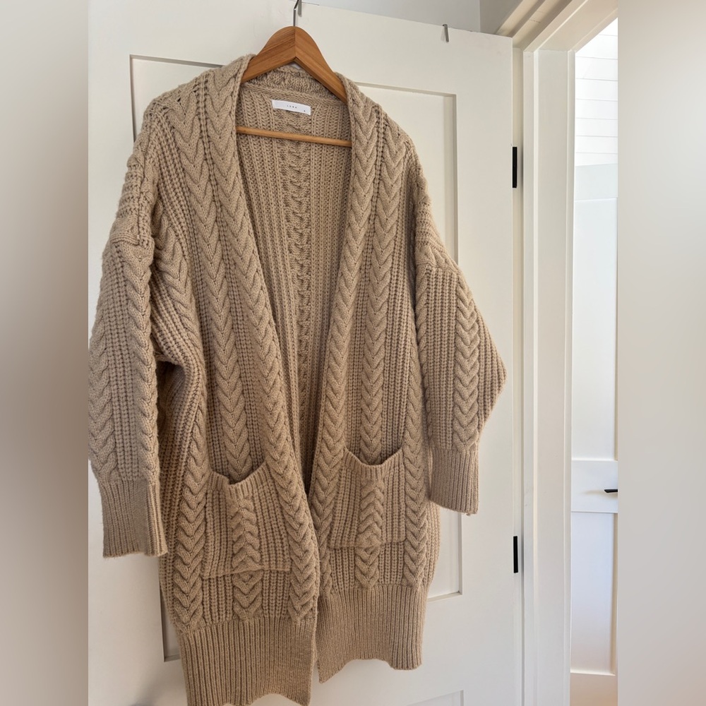 Luna (PEC Boutique) Knitted Oversized Beige Cardigan, S (fits S-L)